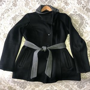 Sebby Fleece Belted Button Jacket Coat Black M EUC